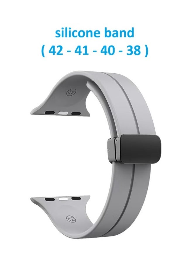 سوار رياضي مغناطيسي من السيليكون لساعة أبل مقاس 42 ملم، 41 ملم، 40 ملم، و38 ملم - رمادي - Image 1