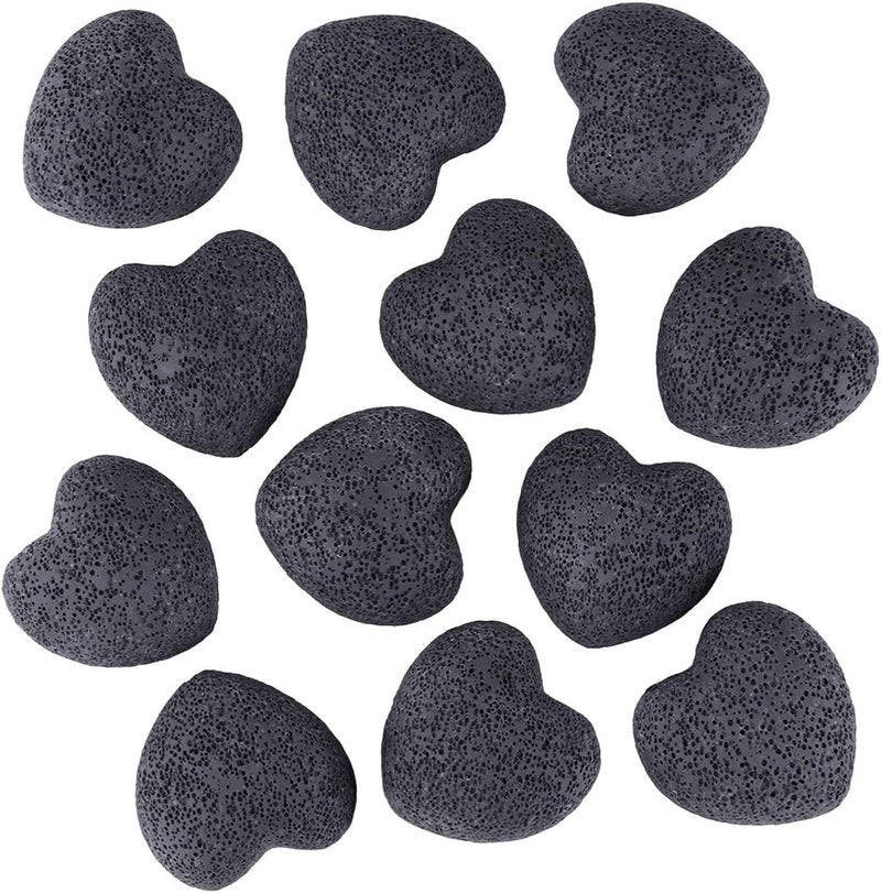 mookaitedecor Healing Crystals Heart Shape Black Lava Rock Gemstone Pocket Stone Chakra Reiki Balancing 0.9 Inch(Pack of 10)