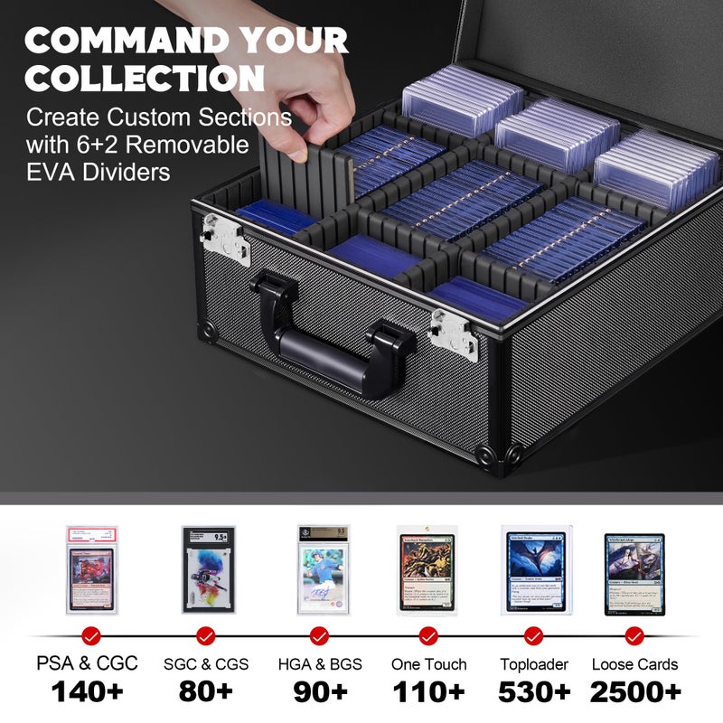 Kabinka Graded Card Storage Box with Display Window for PSA/CGC Holder, TSA Combination Lock Trading Deck Case for Sports Cards, Storage Slab Case with 6+2 EVA Dividers for MTG/TCGs(Black) - Image 3