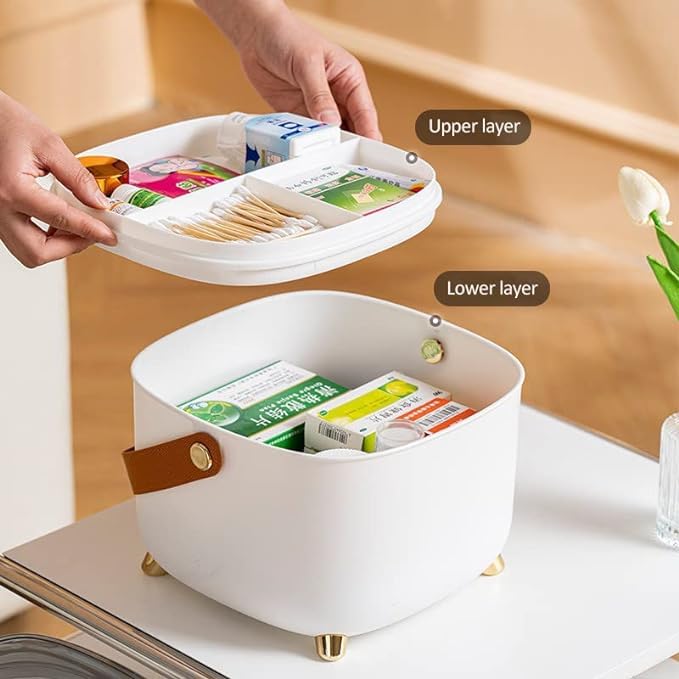 GNEY 1Pc Medicine Box Household Storage Box First Aid Box Storage Box With Lid and Handle Large Portable Emergency Medical Box Home Organization And Storage SuppWhite - Image 4