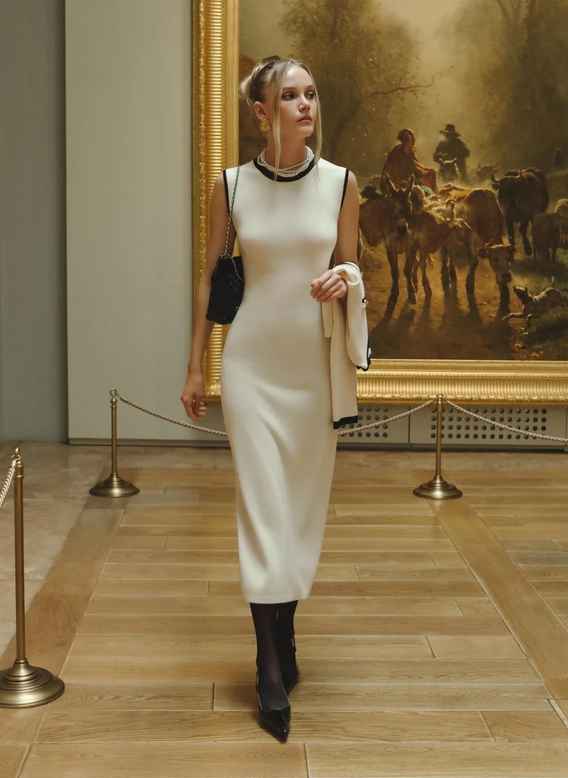 Lichi Sleeveless knitted midi dress with contrasting details