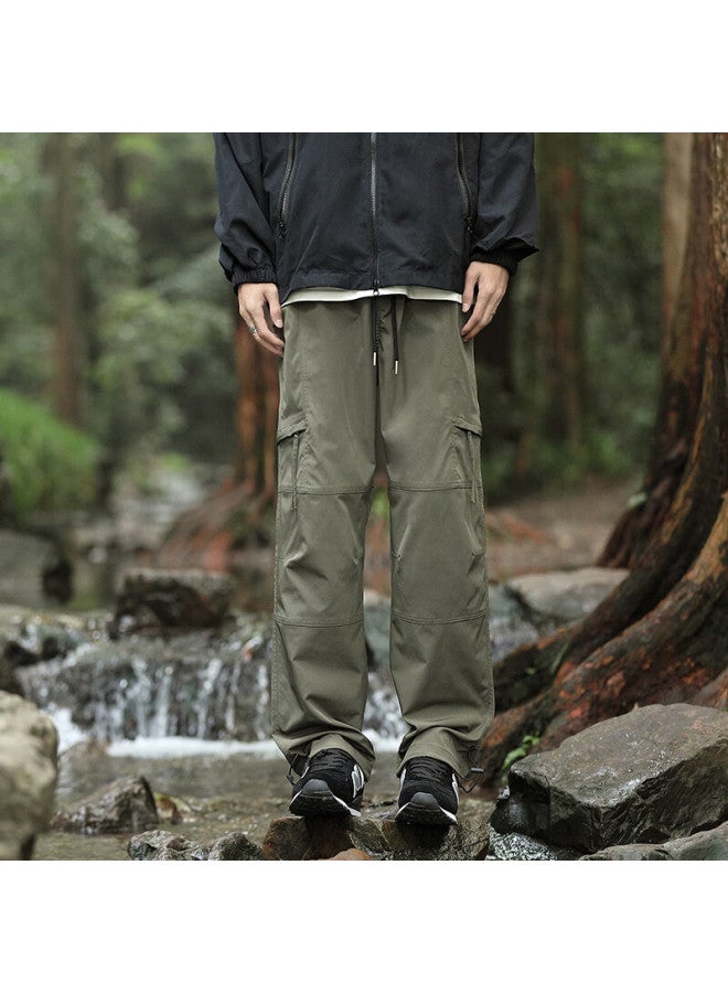 Homlean Men's American Outdoor Work Pants Spring And Summer Loose Wide Leg Functional Straight Waterproof Trousers Ht02 Khaki M - Image 4