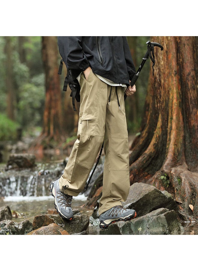 Homlean Men's American Outdoor Work Pants Spring And Summer Loose Wide Leg Functional Straight Waterproof Trousers Ht02 Khaki M - Image 2