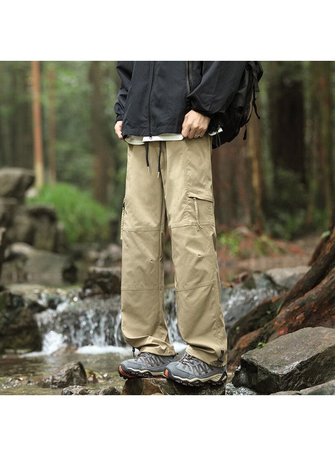Homlean Men's American Outdoor Work Pants Spring And Summer Loose Wide Leg Functional Straight Waterproof Trousers Ht02 Khaki M - Image 5