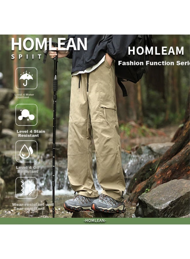 Homlean Men's American Outdoor Work Pants Spring And Summer Loose Wide Leg Functional Straight Waterproof Trousers Ht02 Khaki M - Image 1