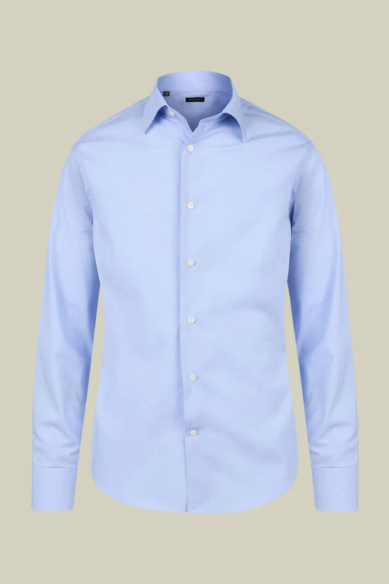 Men's regular fit classic shirt in 100% yarn-dyed micro houndstooth cotton with a classic collar - Sky