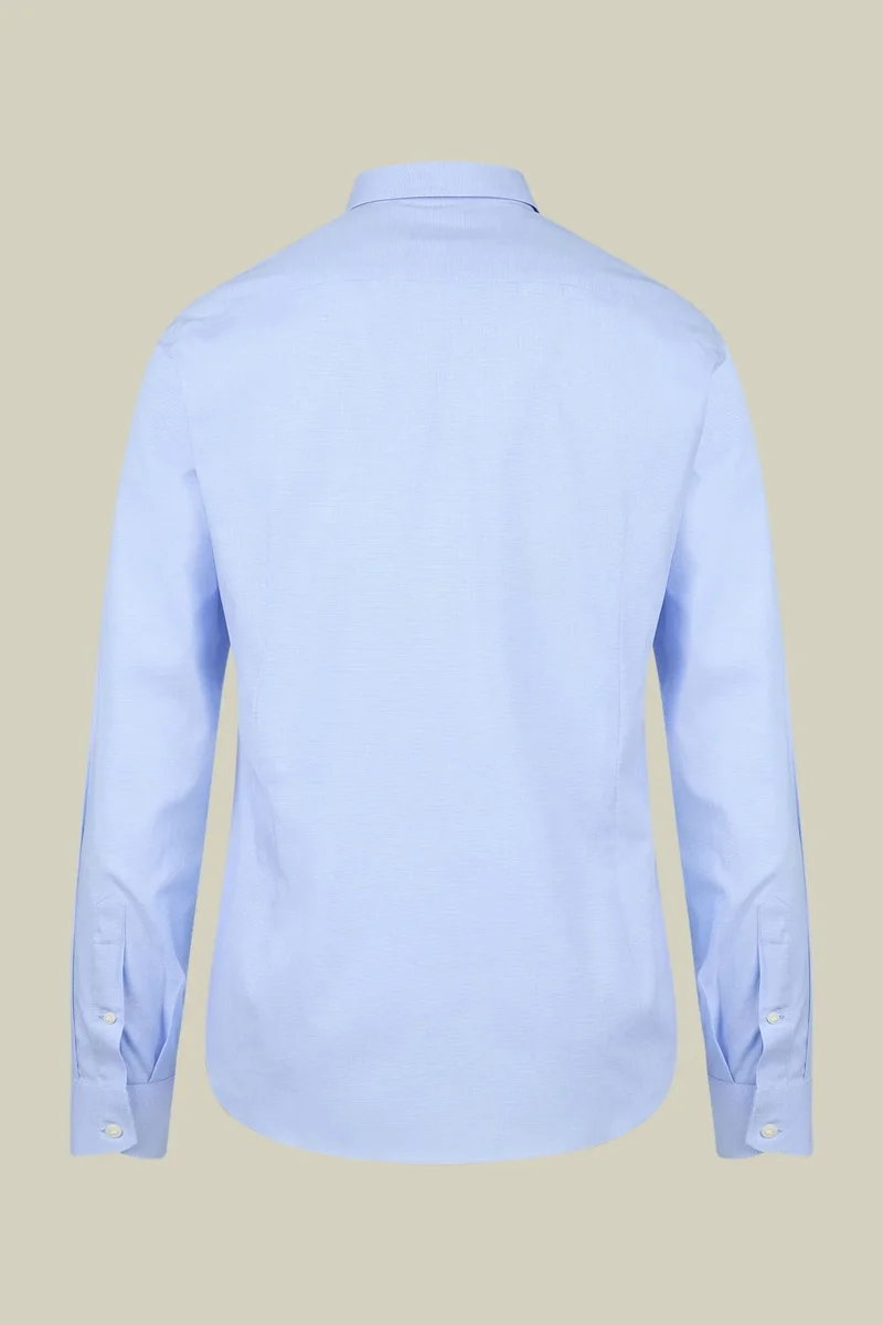 دوبل غانغر Men's regular fit classic shirt in 100% yarn-dyed micro houndstooth cotton with a classic collar - Sky