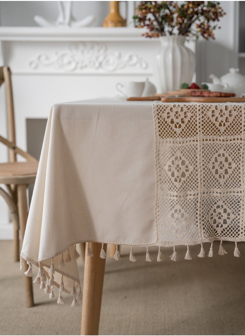 1-Piece Simplicity Hollowing Spliced Crochet Fringed Dining Table Cover Table Cloth Polyester-Cotton Blend Beige 200 x 140 Centimeter - pzsku/ZC07C91BFDA530B89CCD6Z/45/_/1680264546/e18de424-f854-4a66-81b4-3a8c7b50b1d3