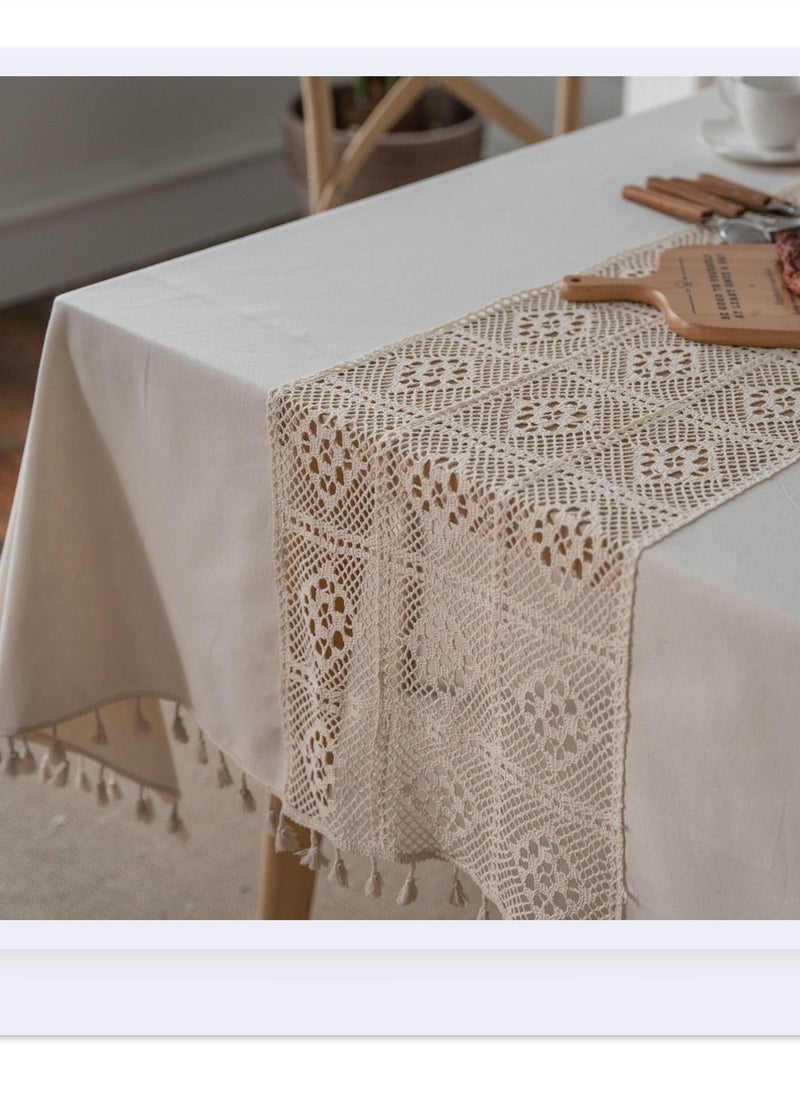 1-Piece Simplicity Hollowing Spliced Crochet Fringed Dining Table Cover Table Cloth Polyester-Cotton Blend Beige 200 x 140 Centimeter - pzsku/ZC07C91BFDA530B89CCD6Z/45/_/1680264548/e4b958b3-01b8-499d-8ab5-51cd6c2aa9ed