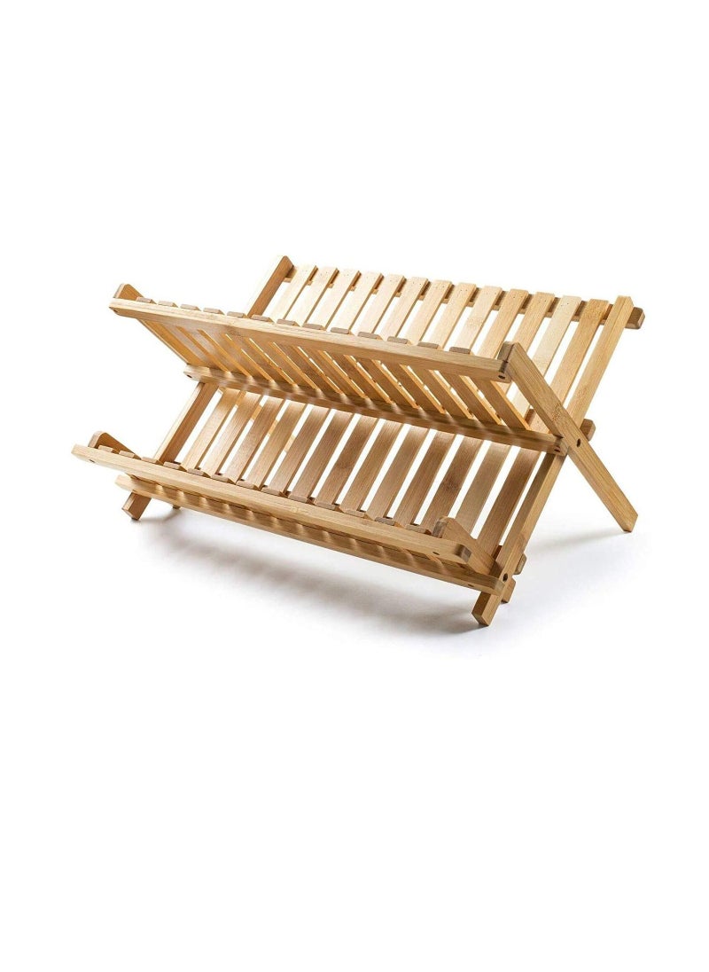 Folding Bamboo Dish Drying Rack 2 Tier Dish Drying Rack for Kitchen Countertop