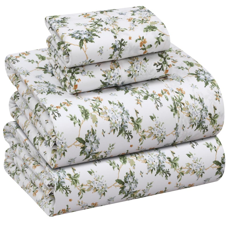 RUVANTI 100% Cotton Sheets â€“ Full Size Percale Bedding, Cooling & Breathable Floral Design, Durable with a Crisp, Soft & Comfortable Feel, 16" Deep Pocket, 4-Piece Set, Heritage - Image 1