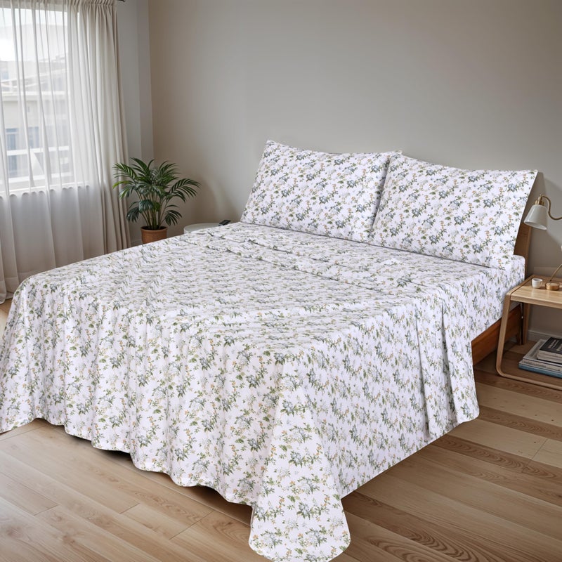 RUVANTI 100% Cotton Sheets â€“ Full Size Percale Bedding, Cooling & Breathable Floral Design, Durable with a Crisp, Soft & Comfortable Feel, 16" Deep Pocket, 4-Piece Set, Heritage - Image 2