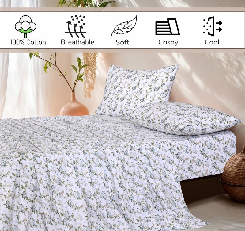RUVANTI 100% Cotton Sheets â€“ Full Size Percale Bedding, Cooling & Breathable Floral Design, Durable with a Crisp, Soft & Comfortable Feel, 16" Deep Pocket, 4-Piece Set, Heritage - Image 5