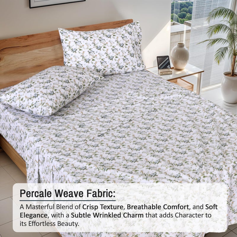 RUVANTI 100% Cotton Sheets â€“ Full Size Percale Bedding, Cooling & Breathable Floral Design, Durable with a Crisp, Soft & Comfortable Feel, 16" Deep Pocket, 4-Piece Set, Heritage - Image 3