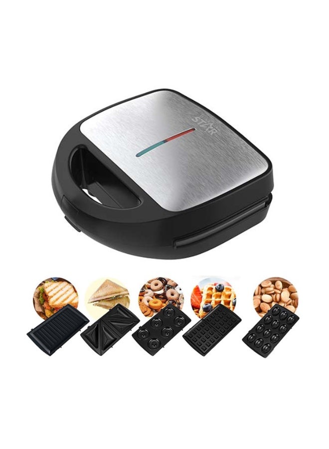 Winning Star 5-in-1 Electric Sandwich & Waffle Maker with Removable Nonstick Plates, 800W Multi-Function Breakfast Machine for Sandwiches, Waffles, Donuts, Panini, and Grilled Snacks – Easy Clean & Compact Design (ST-9396) - Image 1