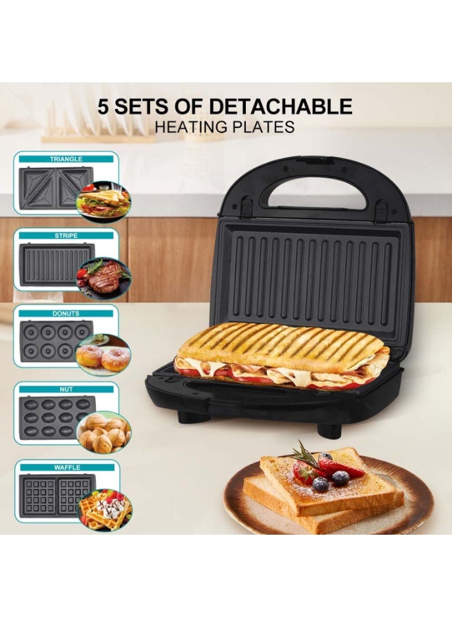 Winning Star 5-in-1 Electric Sandwich & Waffle Maker with Removable Nonstick Plates, 800W Multi-Function Breakfast Machine for Sandwiches, Waffles, Donuts, Panini, and Grilled Snacks – Easy Clean & Compact Design (ST-9396) - Image 2