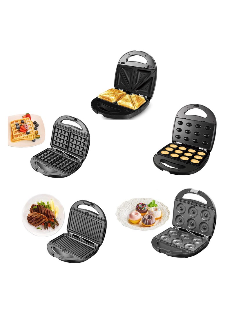 Winning Star 5-in-1 Electric Sandwich & Waffle Maker with Removable Nonstick Plates, 800W Multi-Function Breakfast Machine for Sandwiches, Waffles, Donuts, Panini, and Grilled Snacks – Easy Clean & Compact Design (ST-9396) - Image 3
