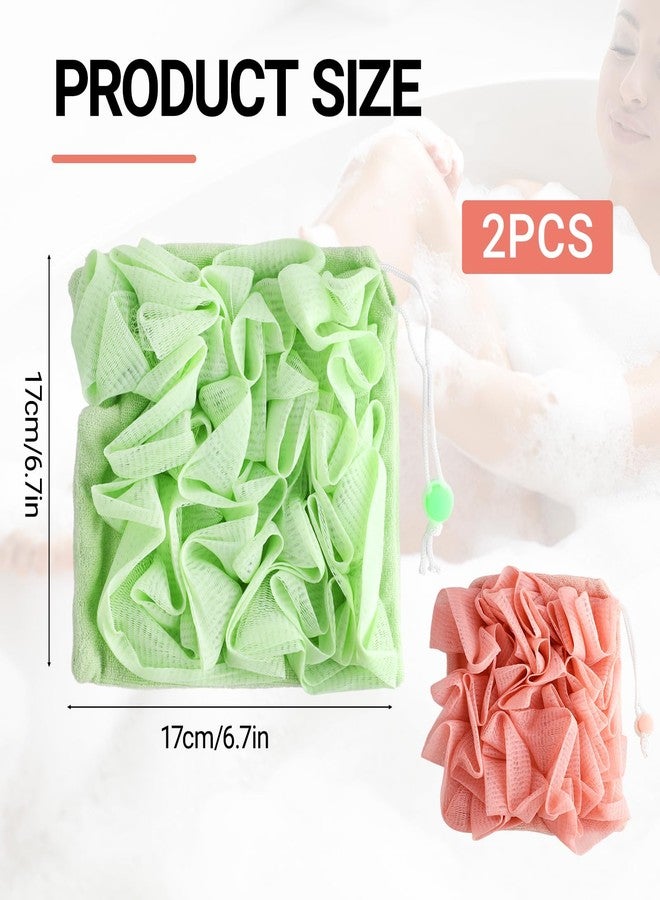 ROBOHOOK 2 PCS Soap Bar Loofah, 2 in 1 Loofah Washcloth Combo, Bath Sponge with Drawstring, That Holds Bar Soap,for Cleansing and Smooth Skin (Pink, Green) - Image 2