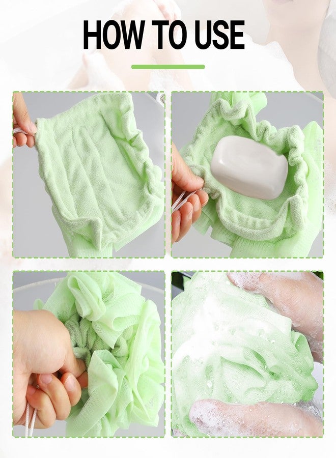 ROBOHOOK 2 PCS Soap Bar Loofah, 2 in 1 Loofah Washcloth Combo, Bath Sponge with Drawstring, That Holds Bar Soap,for Cleansing and Smooth Skin (Pink, Green) - Image 5