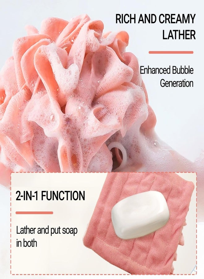 ROBOHOOK 2 PCS Soap Bar Loofah, 2 in 1 Loofah Washcloth Combo, Bath Sponge with Drawstring, That Holds Bar Soap,for Cleansing and Smooth Skin (Pink, Green) - Image 4