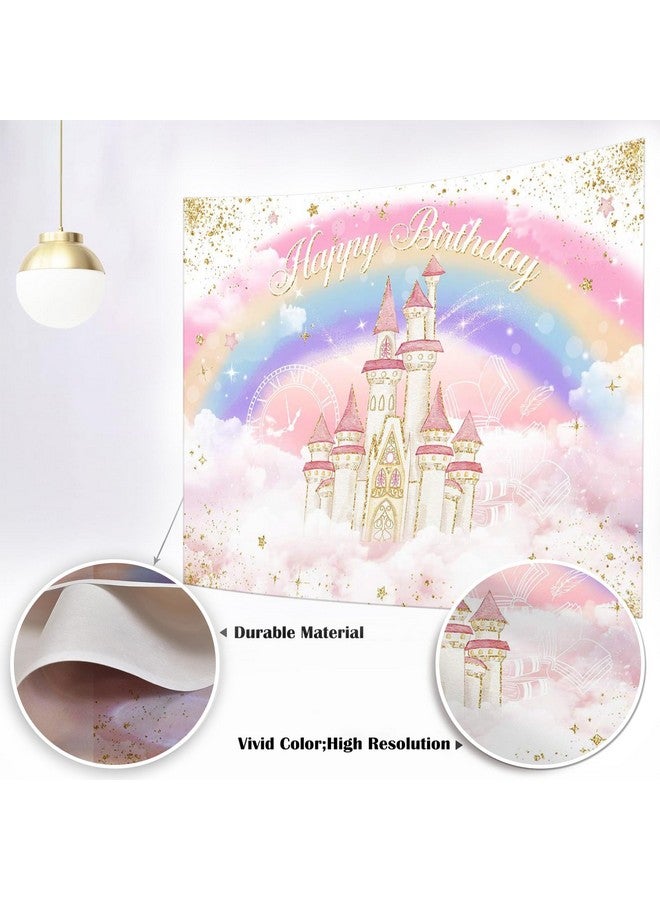 Mocsicka خلفية عيد ميلاد قلعة الأميرة بالألوان المائية بألوان الباستيل قوس قزح لخلفيات تصوير عيد الميلاد مع لمسات من الذهب لزينة حفلة عيد ميلاد الأميرة الملكية لافتة طاولة الكعكة (وردي 7X5 قدم (82X60 بوصة)) - Image 4