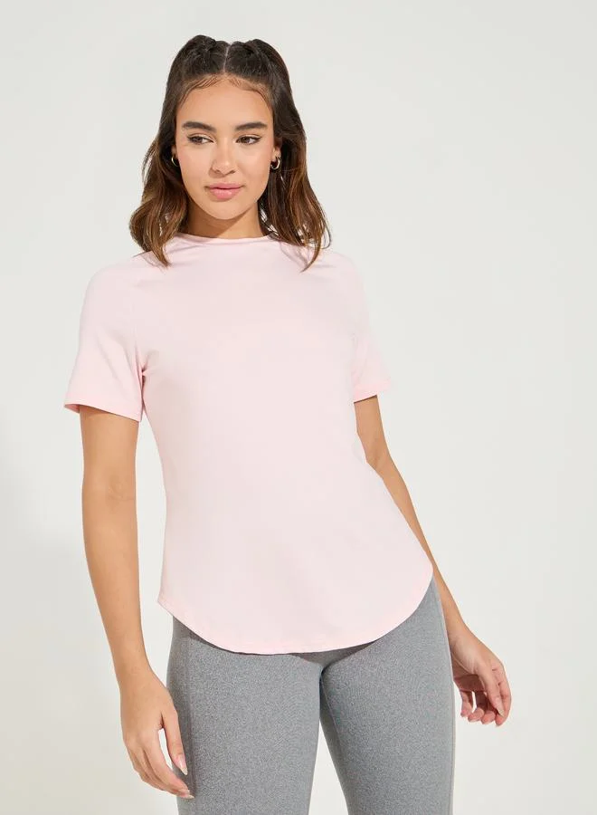 Styli Reflective Dots & Back Mesh Detail Curved Hem Top