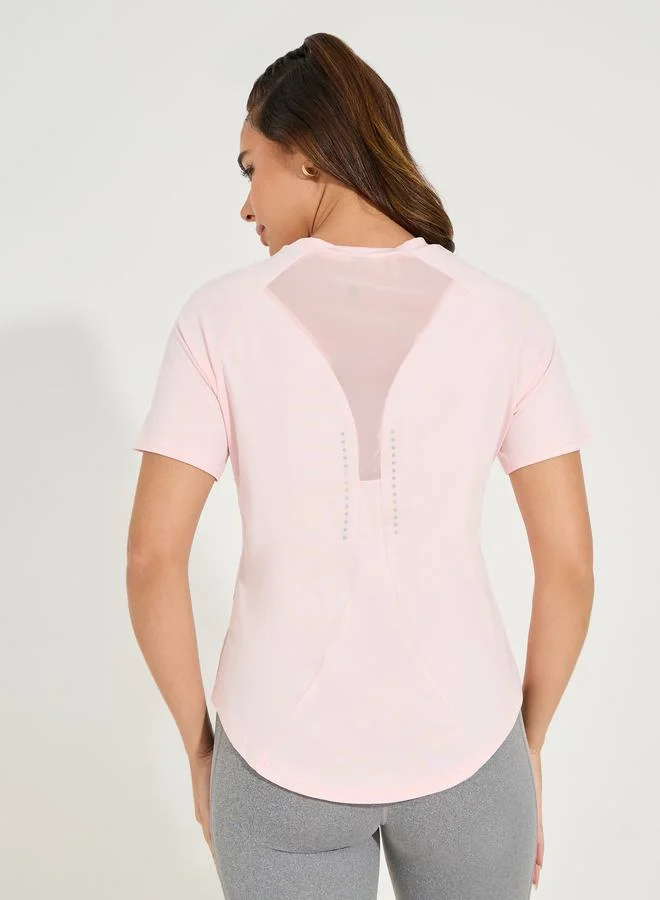 Styli Reflective Dots & Back Mesh Detail Curved Hem Top
