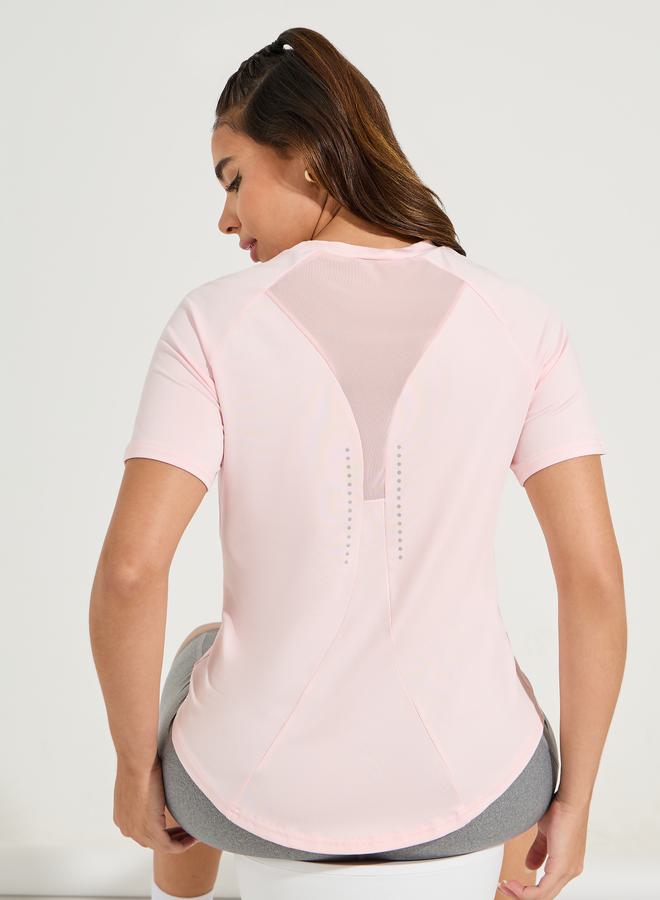 Styli Reflective Dots & Back Mesh Detail Curved Hem Top - Image 1