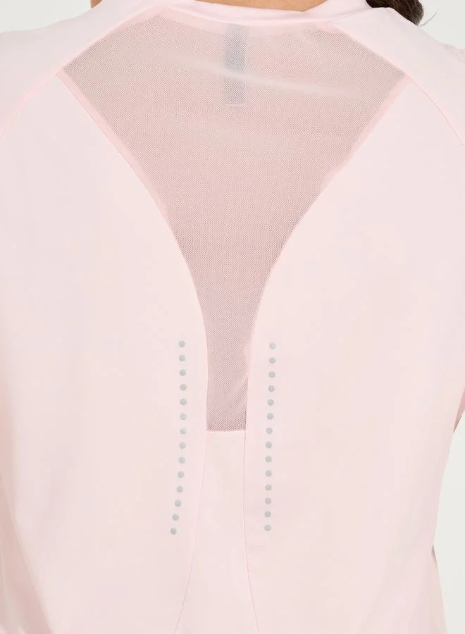 Styli Reflective Dots & Back Mesh Detail Curved Hem Top