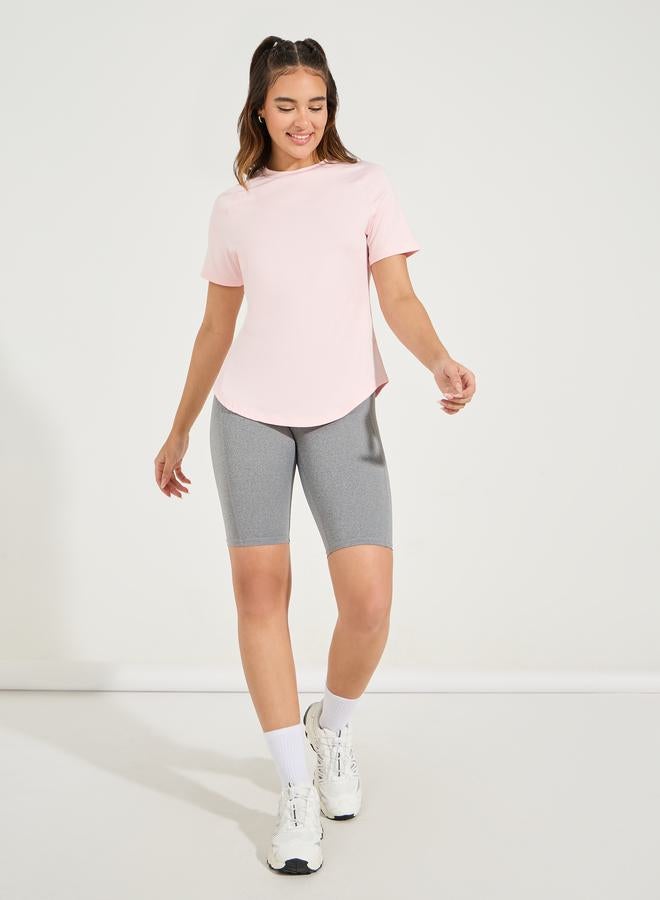 Styli Reflective Dots & Back Mesh Detail Curved Hem Top - Image 2