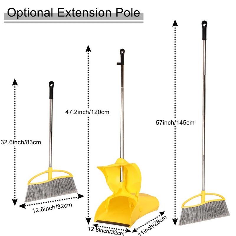 Dodifker Long Handle Heavy Duty Broom and Dustpan Set, Outdoor and Commercial Upright Dustpan and Brush for Restaurant Garage Garden Yard Office, Yellow - Image 2