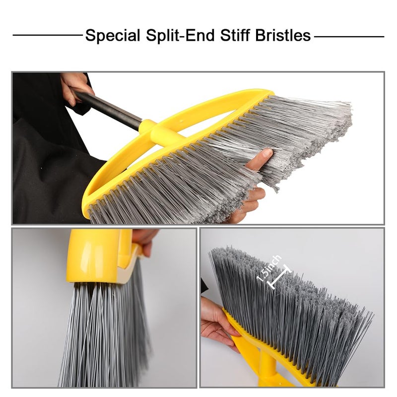 Dodifker Long Handle Heavy Duty Broom and Dustpan Set, Outdoor and Commercial Upright Dustpan and Brush for Restaurant Garage Garden Yard Office, Yellow - Image 4