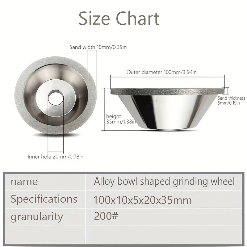 Bowl Shaped Grinding Wheel 200 100mm 3.94 Inch For Alloy And Tungsten Carbide Tools - Image 2