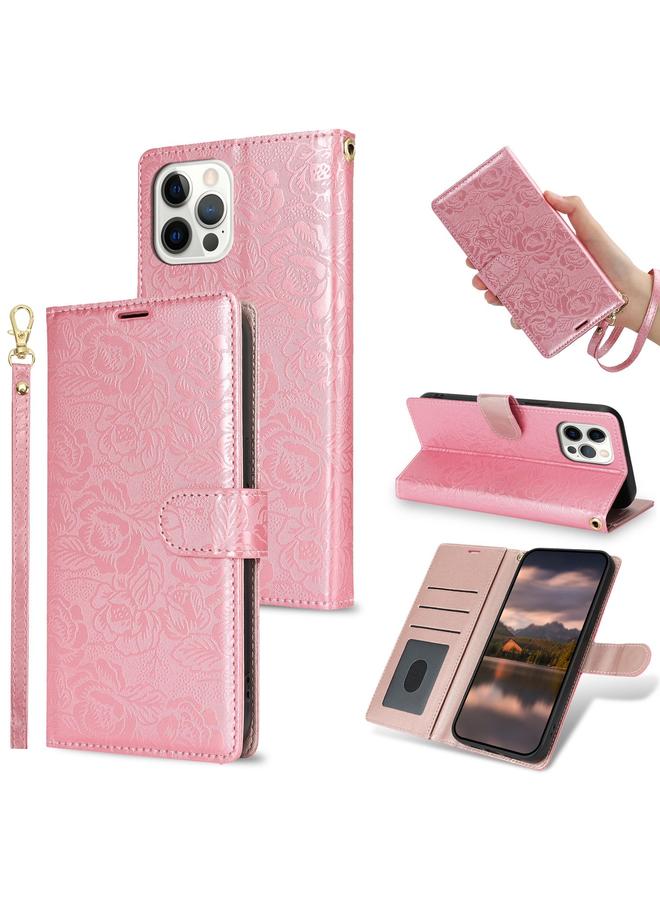 زبون جراب هاتف جلدي مطبوع عليه زهور الفاوانيا لهاتف iPhone 12 Pro Max - Image 1