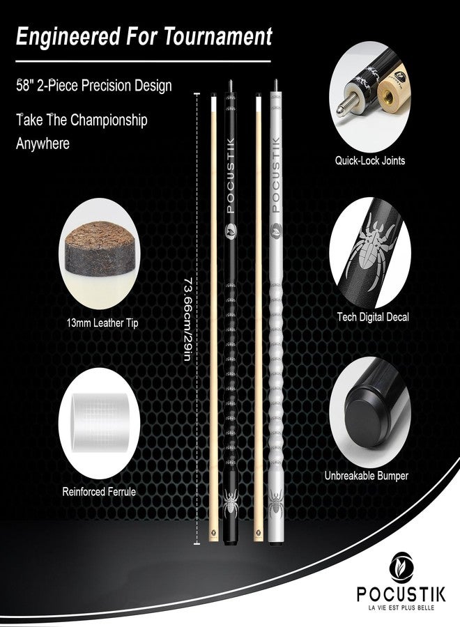 POCUSTIK Store POCUSTIK 58" 2-Piece Pool Cues Set of 2, Ergonomic Grip, Canadian Maple - Image 1