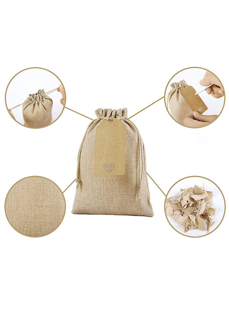HomarKet - 15-Pieces Burlap Gift Bags with Drawstring and Tags - Image 1