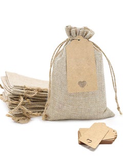 15-Pieces Burlap Gift Bags with Drawstring and Tags