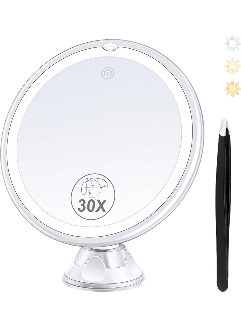 general Magnifying Mirror with Light 30X, Lighted Makeup Mirror 30X for Precision Makeup, 3 Color Modes and Adjustable Brightness, 360° Swivel Magnifying Mirrors Suction Cup for Bathroom 8 Inches - Image 1