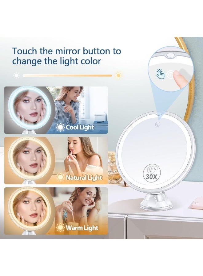 general Magnifying Mirror with Light 30X, Lighted Makeup Mirror 30X for Precision Makeup, 3 Color Modes and Adjustable Brightness, 360° Swivel Magnifying Mirrors Suction Cup for Bathroom 8 Inches - Image 3