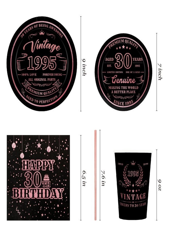 Recheel 30th Birthday Decorations for Women, Vintage 1995 Disposable Paper Plates and Napkins with 9oz Cups, Straws Party Supplies for Her 120Pcs Serves 24 Guests - Image 2