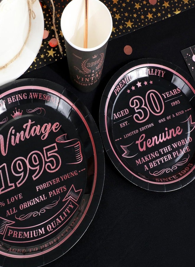 Recheel 30th Birthday Decorations for Women, Vintage 1995 Disposable Paper Plates and Napkins with 9oz Cups, Straws Party Supplies for Her 120Pcs Serves 24 Guests - Image 4