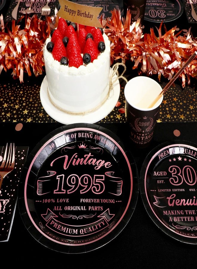Recheel 30th Birthday Decorations for Women, Vintage 1995 Disposable Paper Plates and Napkins with 9oz Cups, Straws Party Supplies for Her 120Pcs Serves 24 Guests - Image 5