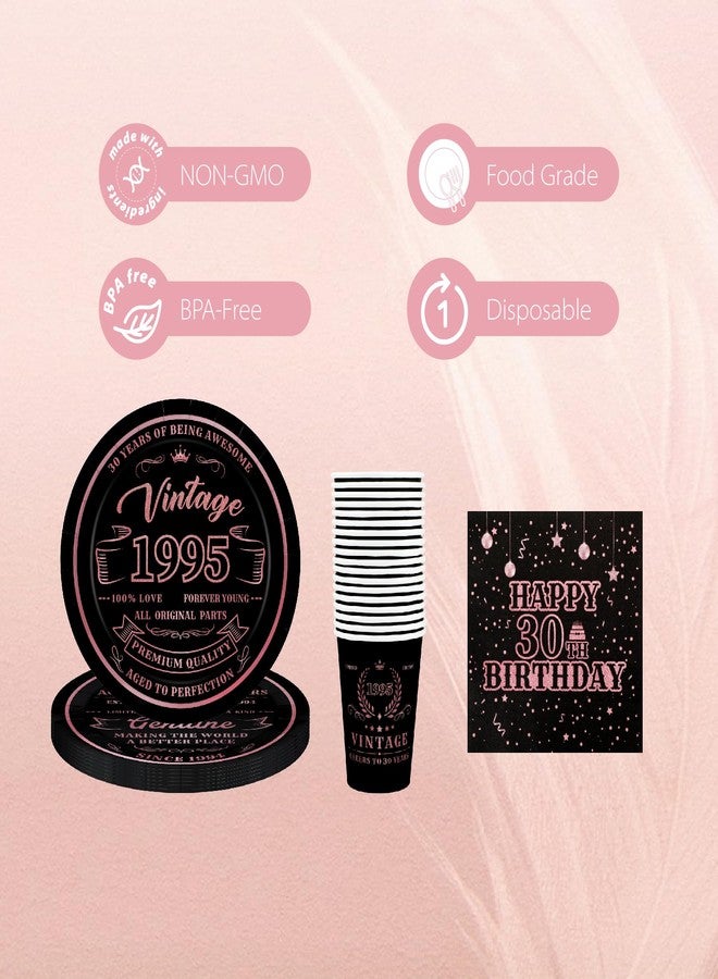Recheel 30th Birthday Decorations for Women, Vintage 1995 Disposable Paper Plates and Napkins with 9oz Cups, Straws Party Supplies for Her 120Pcs Serves 24 Guests - Image 3