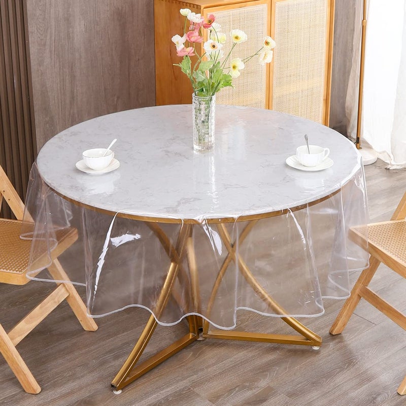 Clear Round Plastic Tablecloth Protector Waterproof OilProof PVC Table Cloth StainResistant Wipeable Table Cover for Round Table