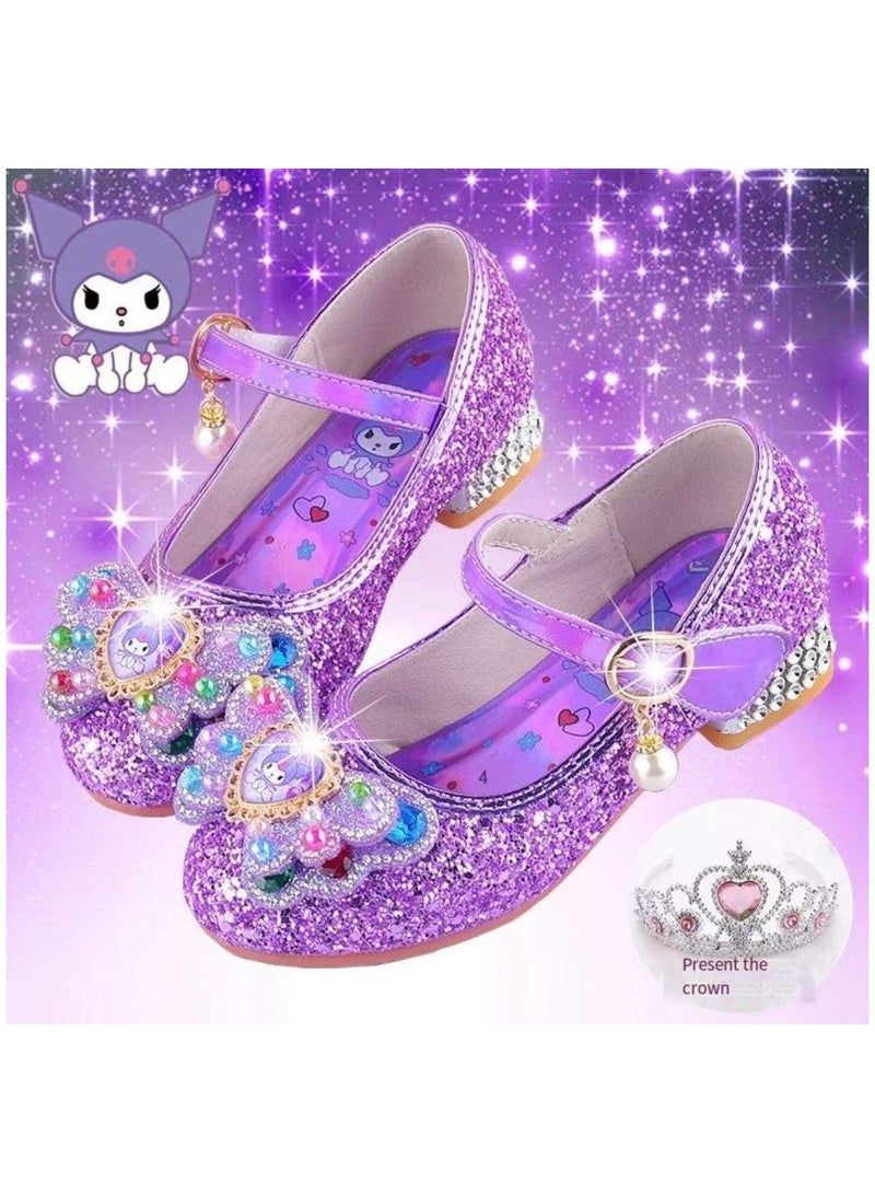 kuromi New Soft soled Princess Shoes Crystal Shoes for Little Girls Leather Shoes  - Image 1