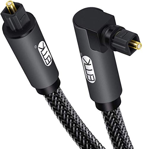 EMK 90 Degree Toslink Optical Cable 360 Degree Free-Rotating Plug Fiber Optic Cable S/PDIF Toslink Male to Male for Home Theater, Sound Bar, TV, PS4, Xbox,Grey (3.3ft/1m) - Image 1