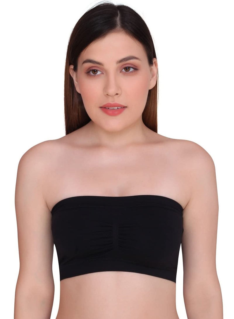 Glamroot Women's Strapless Seamless Padded Bandeau Tube Top Bra, Removable Pads, Black/Beige, Size S - 2XL - Image 3