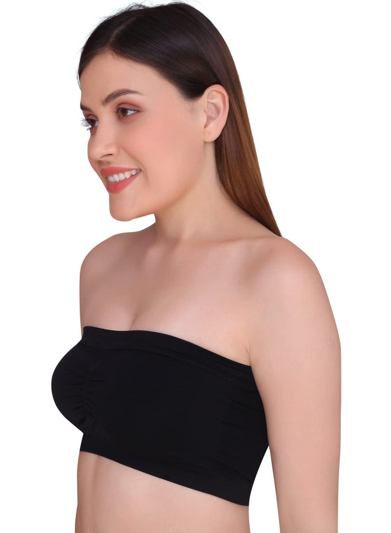 Glamroot Women's Strapless Seamless Padded Bandeau Tube Top Bra, Removable Pads, Black/Beige, Size S - 2XL - Image 5