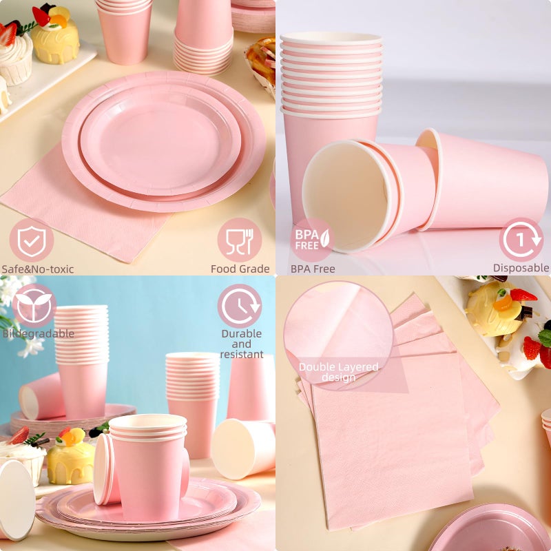 Gudvilla 200 Pcs Baby Pink Plates and Napkins Party Supplies  Girl Baby Shower Plates and Cups and Napkins Sets Serves 50  Light Pink Party Decorations  Bow Birthday Decorations - Image 5