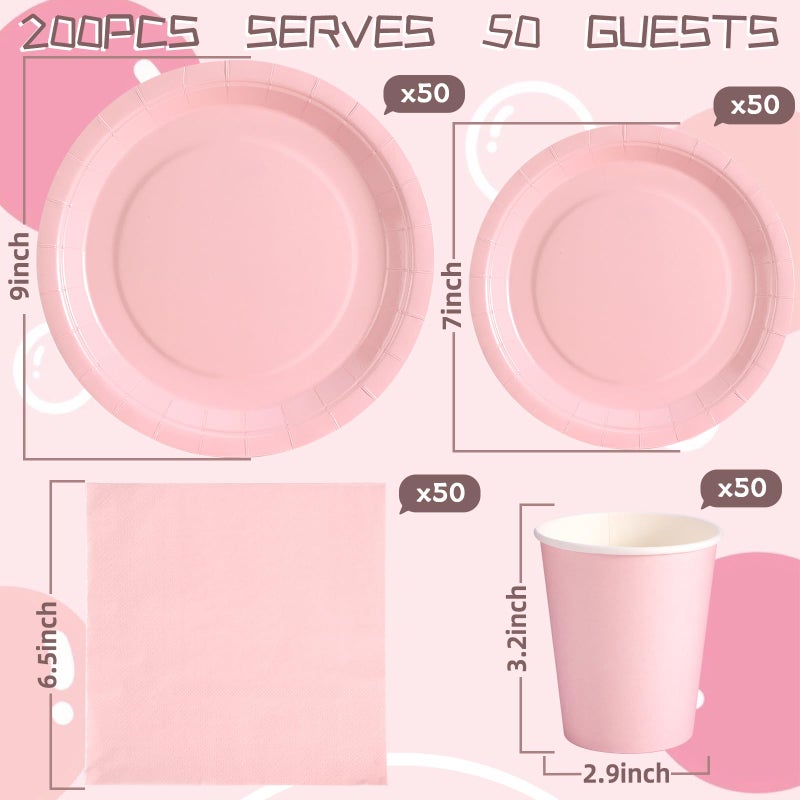 Gudvilla 200 Pcs Baby Pink Plates and Napkins Party Supplies  Girl Baby Shower Plates and Cups and Napkins Sets Serves 50  Light Pink Party Decorations  Bow Birthday Decorations - Image 3
